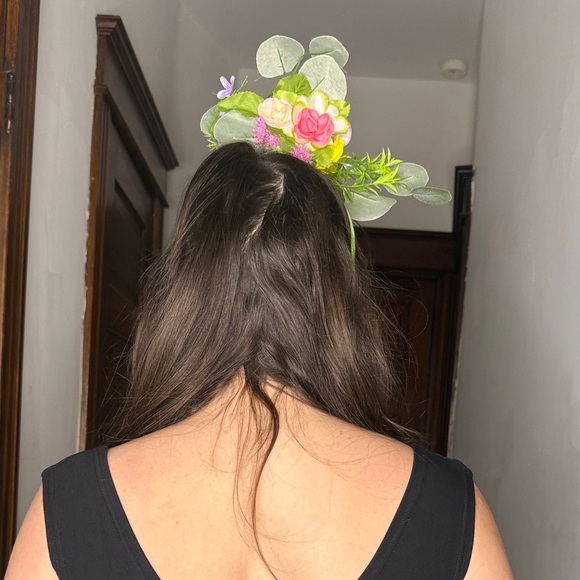 Handmade Floral Headpiece Fascinator Pink, Purple Green Flower Costume Headband main image 6